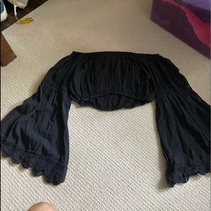 Blue life off the shoulder black crop top